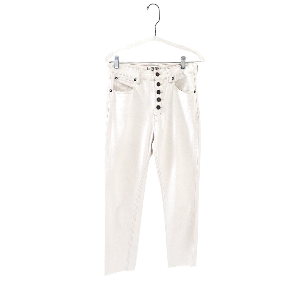 Free People We The Free White Button Fly Cropped Jeans Raw Hem - Size‎ 27